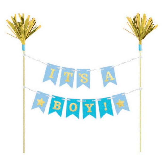 PARTY CAKE DECORS? Cake Pick Its a Boy Wood with Paper & Foil