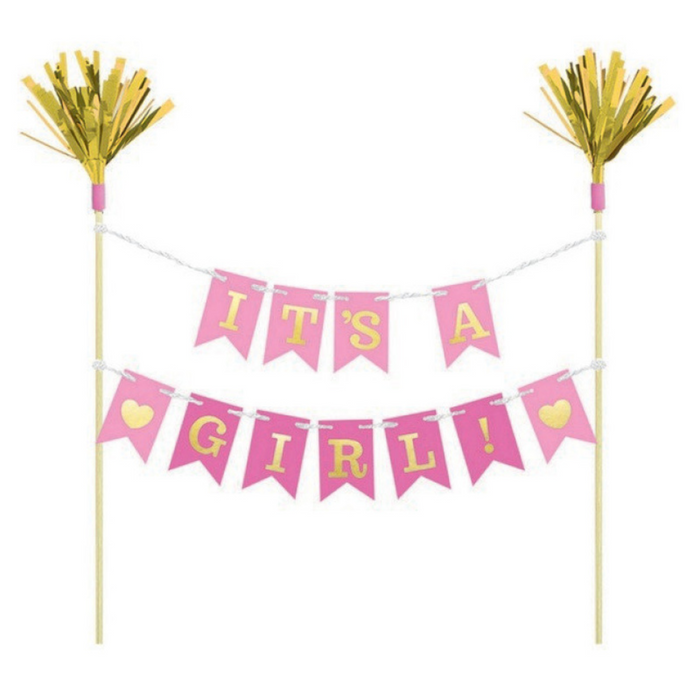 PARTY CAKE DECORS Cake Pick Its a Girl Wood with Paper & Foil