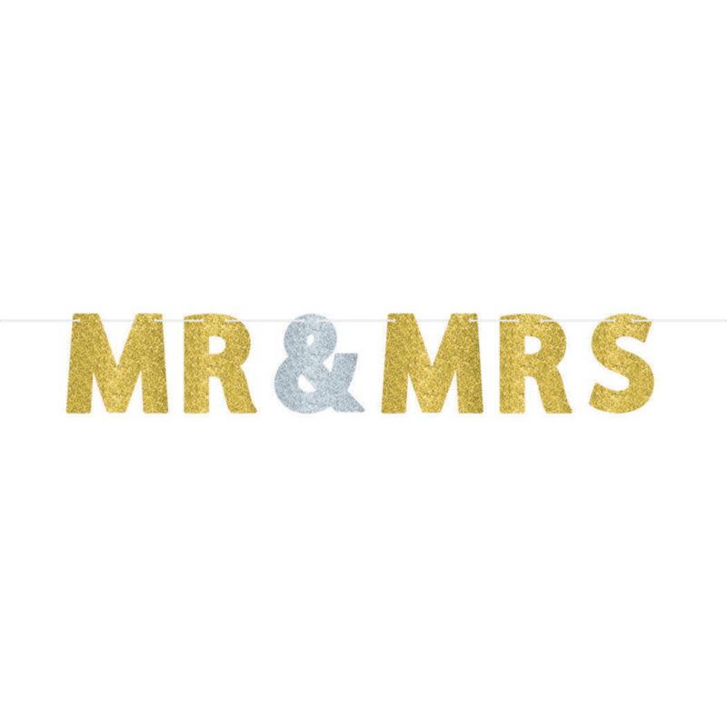 PARTY DECORS™ Mr. & Mrs. Letter Banner Glitter Paper (360cmx17cm)