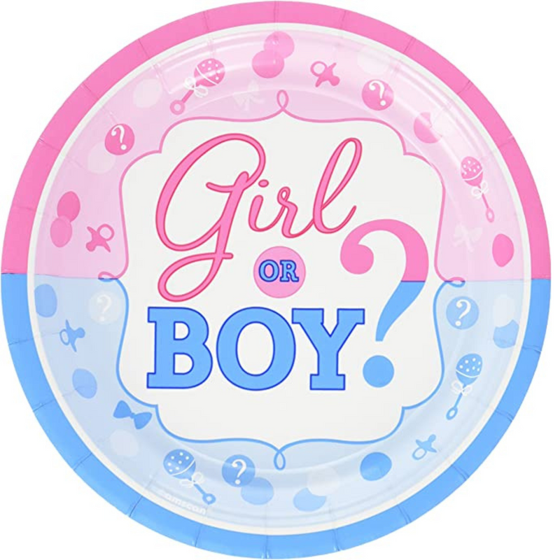 PARTY PLATES™ Girl or Boy? Round Plates Gender Reveal (17cm)