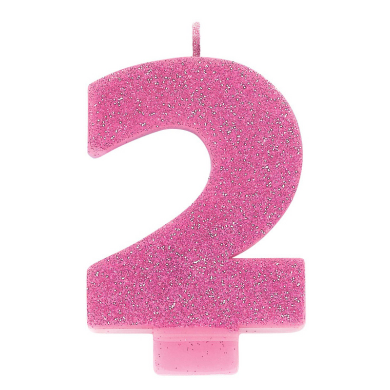 Candle Numeral 8cm Glitter Pink Number2