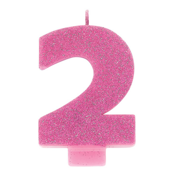 PARTY CANDLES™ #2 Numeral Candle Glitter Pink (8cm)