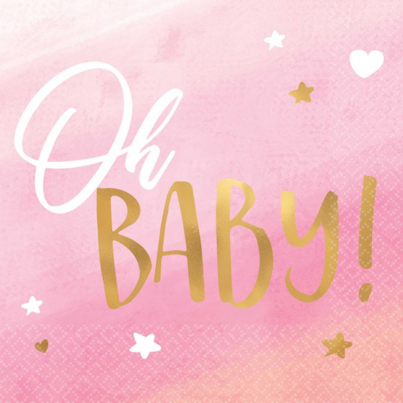 Oh Baby Girl Beverage Napkins Hot Stamped 16pk