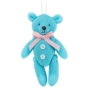 Blue Fabric Teddy Hanging Christmas Deco 21cm