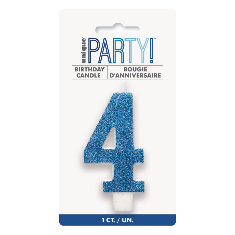 Numeral Candle 4 - Glitter Blue