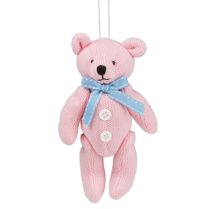 Pink Fabric Teddy Hanging Christmas Deco 21cm