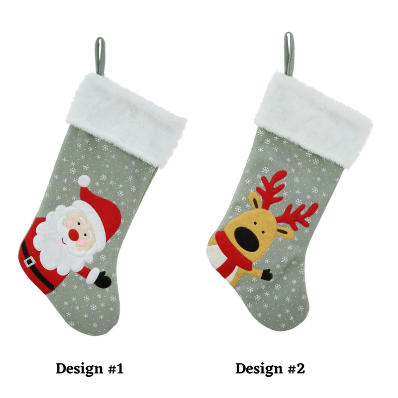 Stocking Grey Fleece Motif Assorted