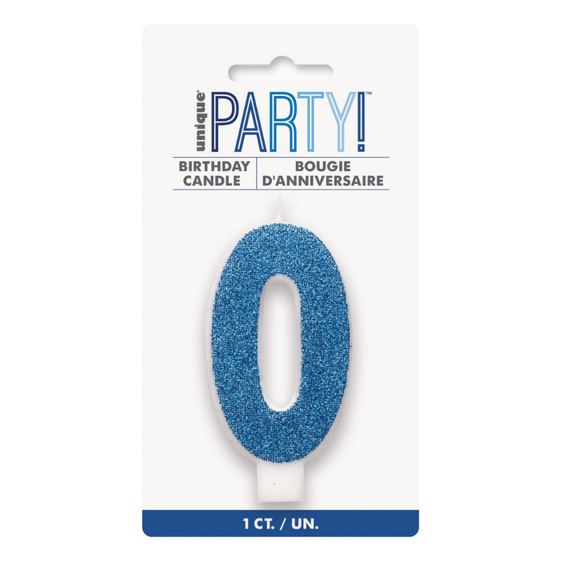 Numeral Candle 0 - Glitter Blue