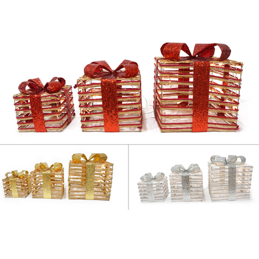 LED Present S/3 Glitter/Natural Asstd