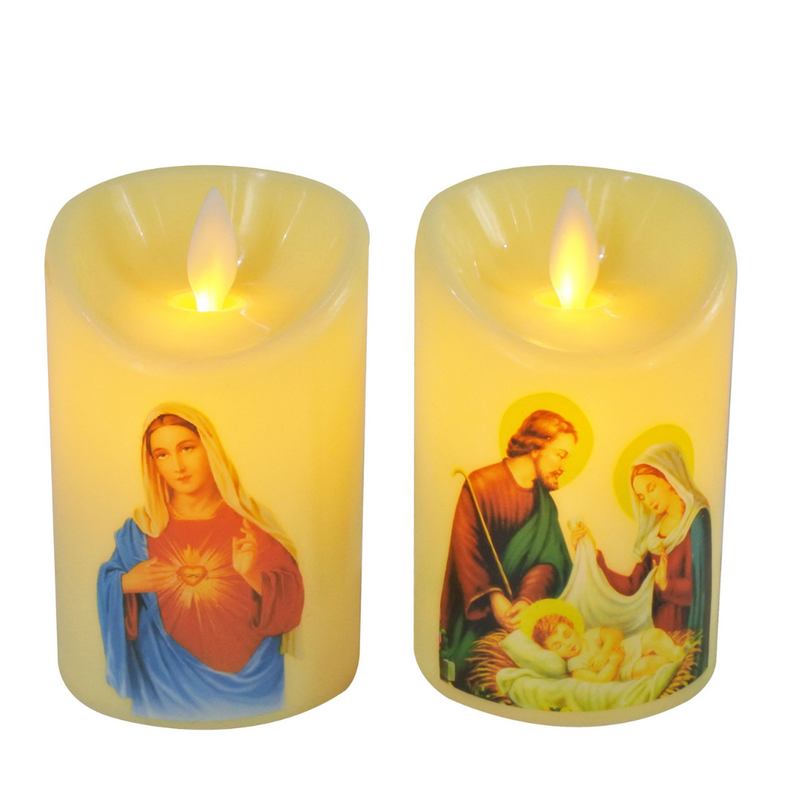 LED Pillar Candle Nativity Printed