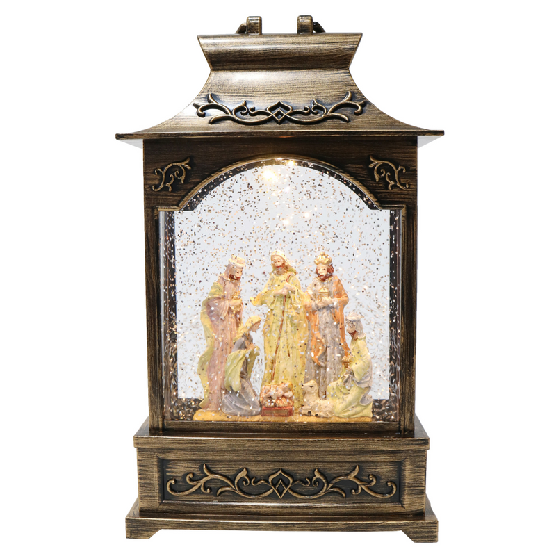 Glitter Swirl Musical Nativity Lantern LED USB