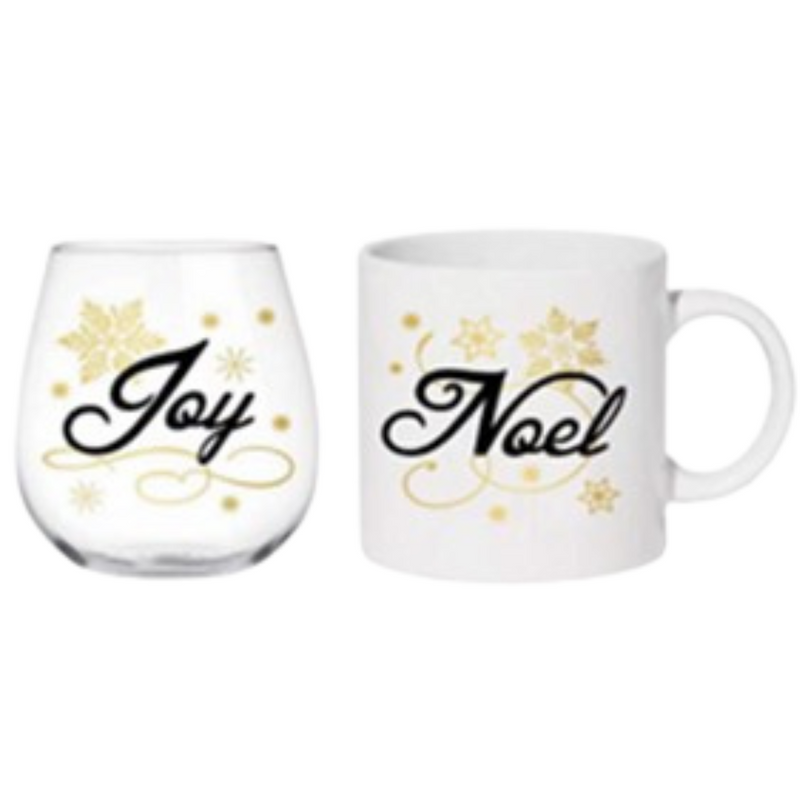 Joy & Noel Wine Glass/Coffee Mug Gift Set