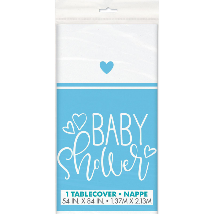 Baby Shower Hearts Blue Printed Tablecover 137cm x 213cm