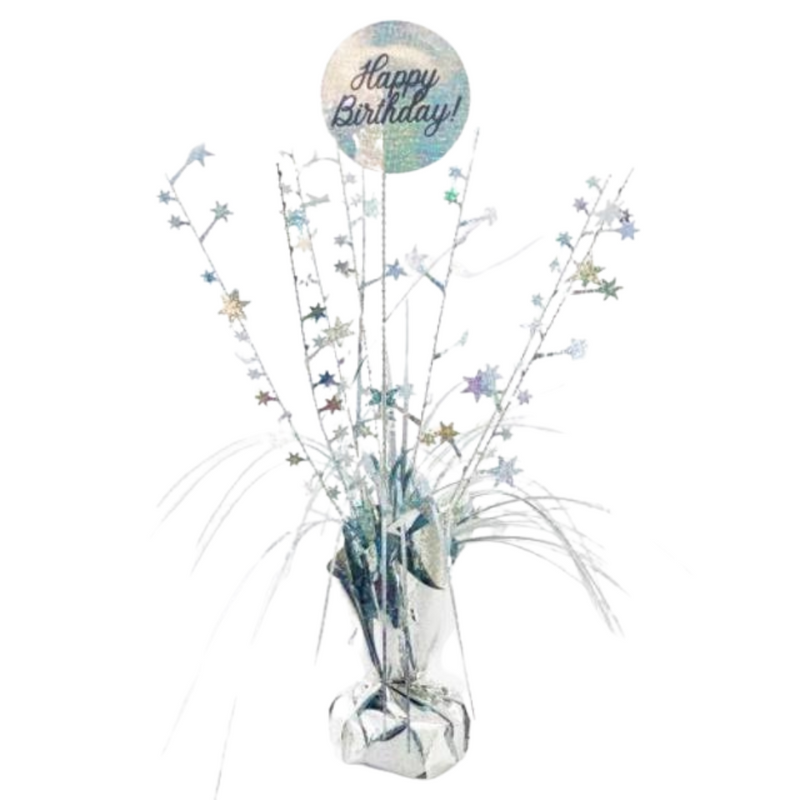 HAPPY BDAY Centrepiece Spray (Holo Silver)