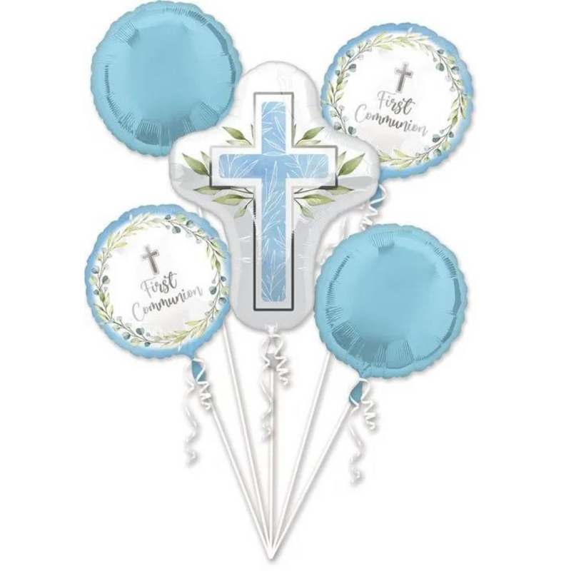 Blue First Communion balloon bouquet