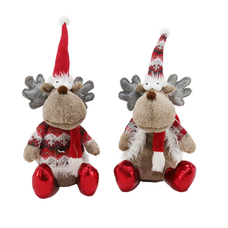 Sitting Reindeer Shiny Boots Asstd 43cm