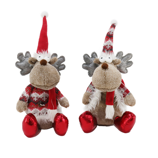 Sitting Reindeer Shiny Boots Asstd 43cm