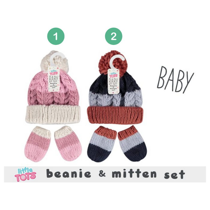 Baby Cable Knit Beanie & Mitten Set