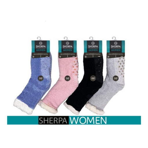  Ladies Chenille Sherpa Socks with Sherpa