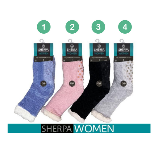  Ladies Chenille Sherpa Socks with Sherpa