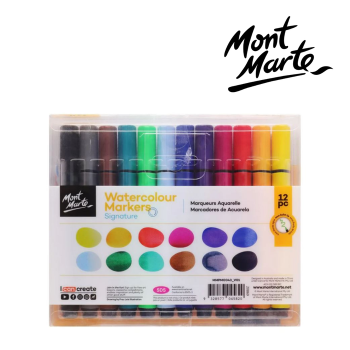 Mont Marte Watercolour Markers 12pc Tri Grip