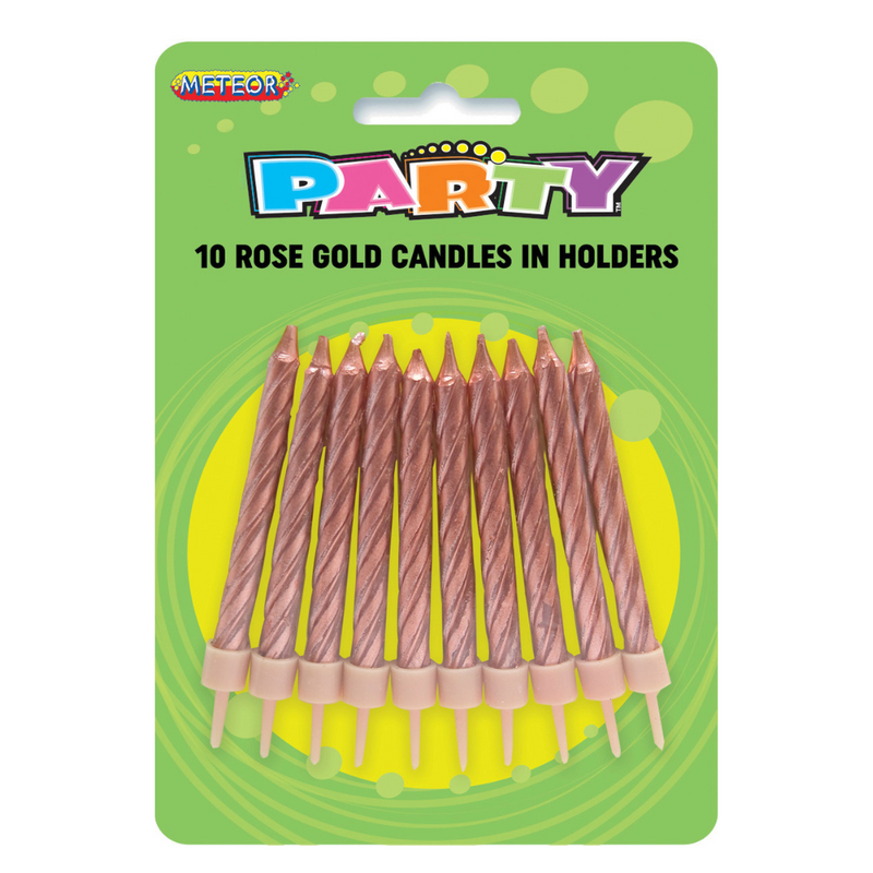 10 Metallic Candles In Holders - Rose Gold