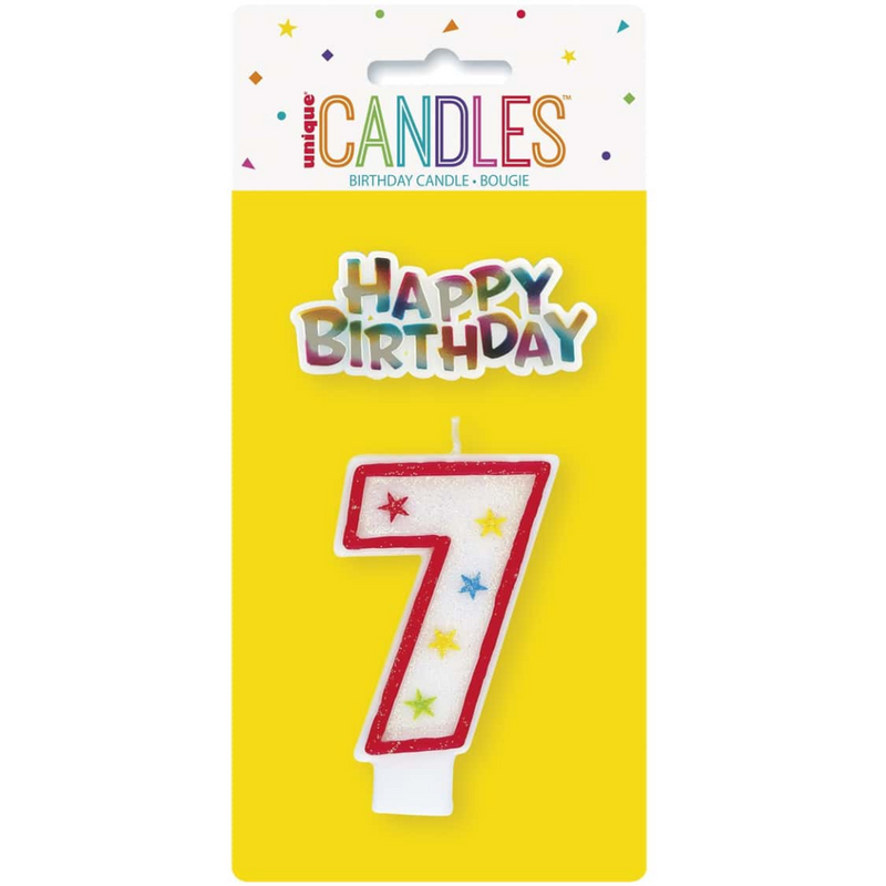 Numeral Candle With Happy Birthday Cake Topper - 7
