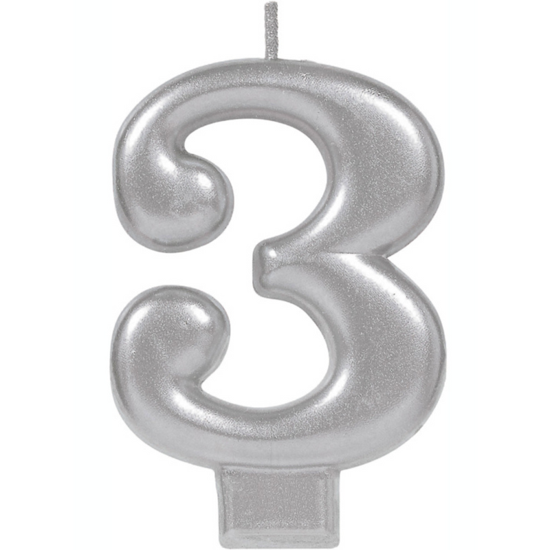 Candle Numeral 8cm Moulded Metallic Silver Number3