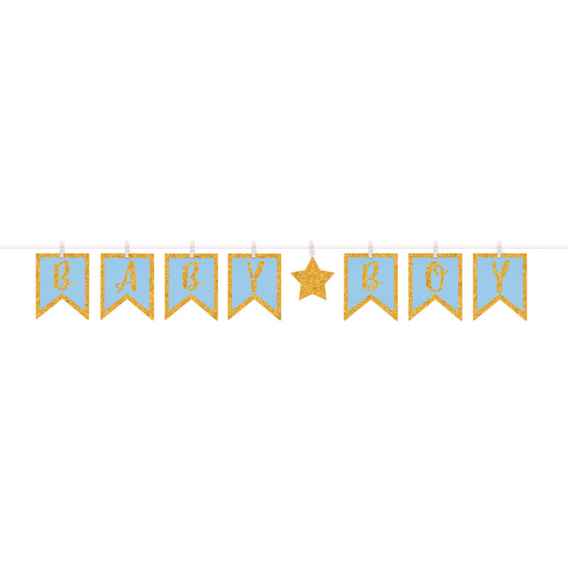 Baby Shower Boy Clothespin Glittered Letter Paper Banner (16cmx365cm)