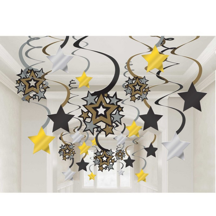PARTY DECORS™ Glitz & Glam Hollywood Spiral Swirls Hanging Decorations Hot-Stamped