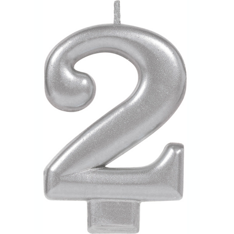 Candle Numeral 8cm Moulded Metallic Silver Number2