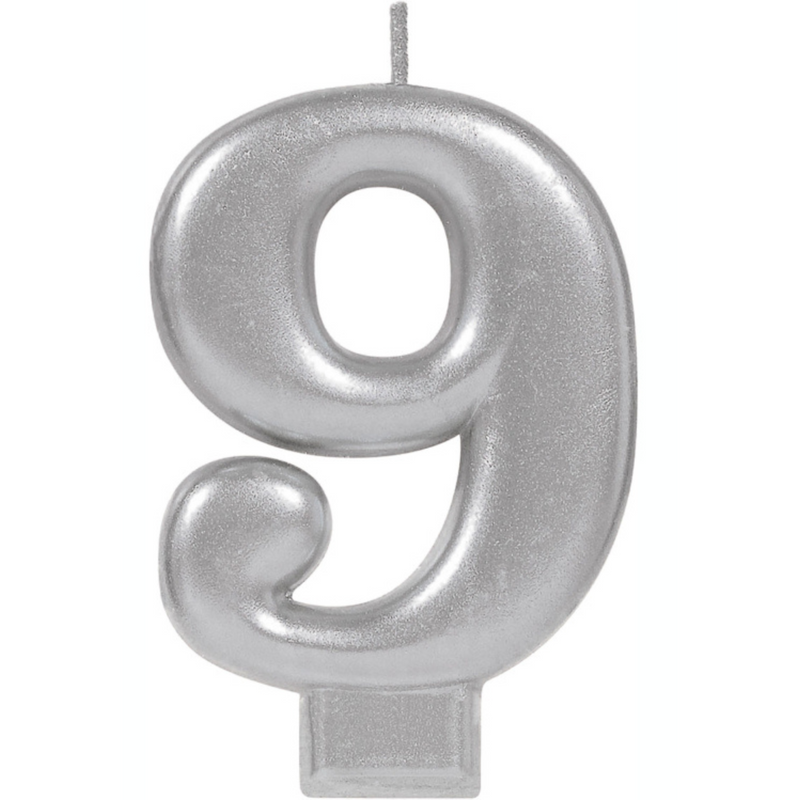 Candle Numeral 8cm Moulded Metallic Silver Number9