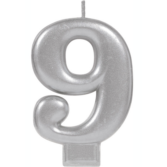#9 Silver Metallic Numeral Candle