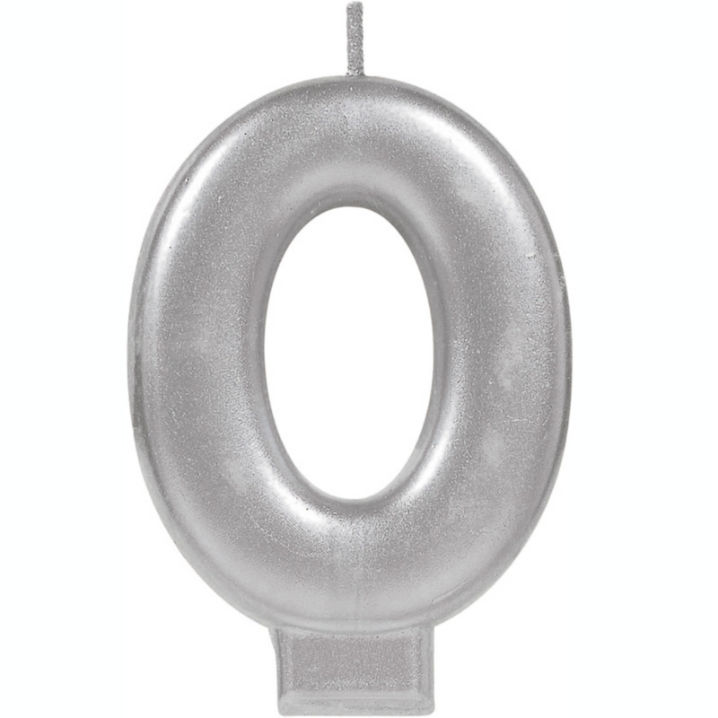 Candle Numeral 8cm Moulded Metallic Silver Number0