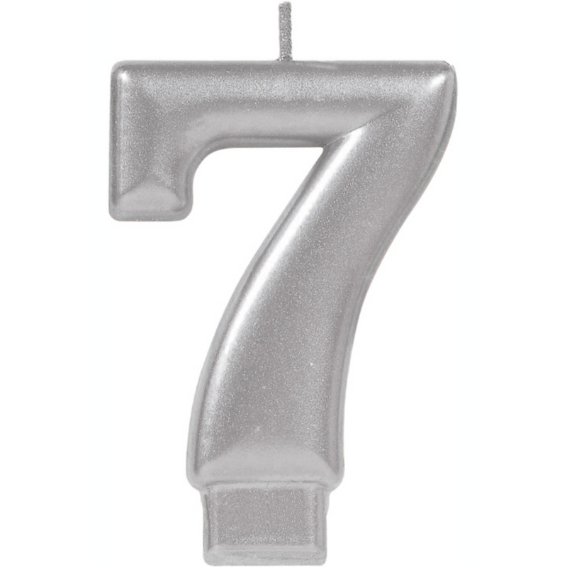 Candle Numeral 8cm Moulded Metallic Silver Number7