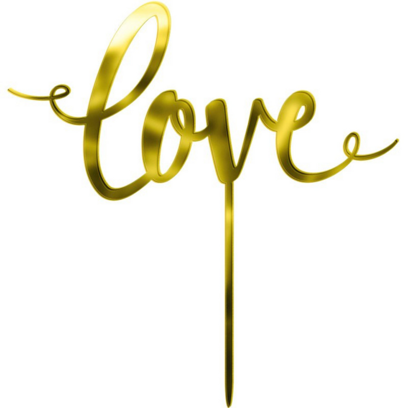 CAKE TOPPER™ Plastic Cake Topper Love Gold Mirrored (16cm)