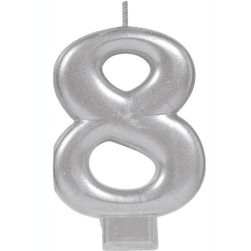 Candle Numeral 8cm Moulded Metallic Silver Number8