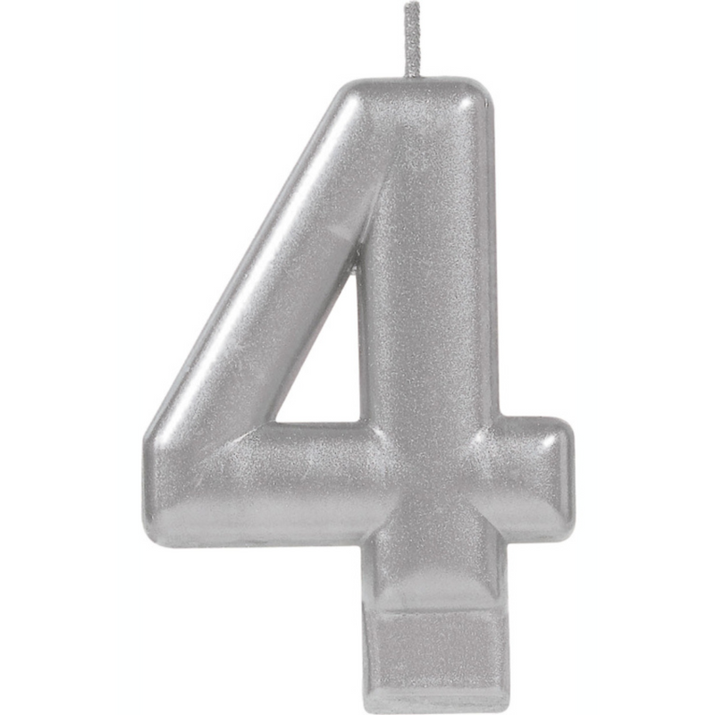 Candle Numeral 8cm Moulded Metallic Silver Number4