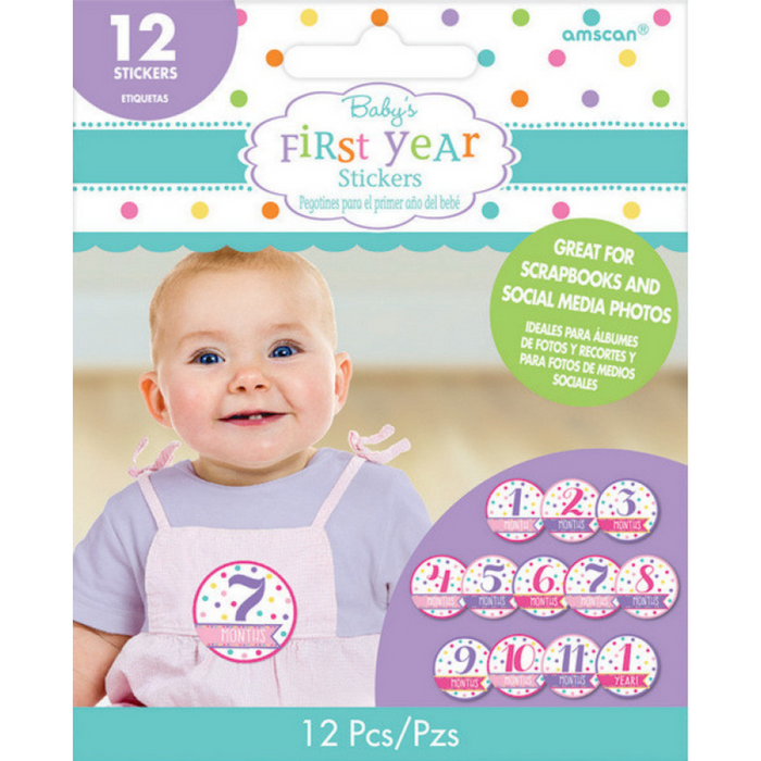 Baby Shower Stickers Month by Month Girl Pk12