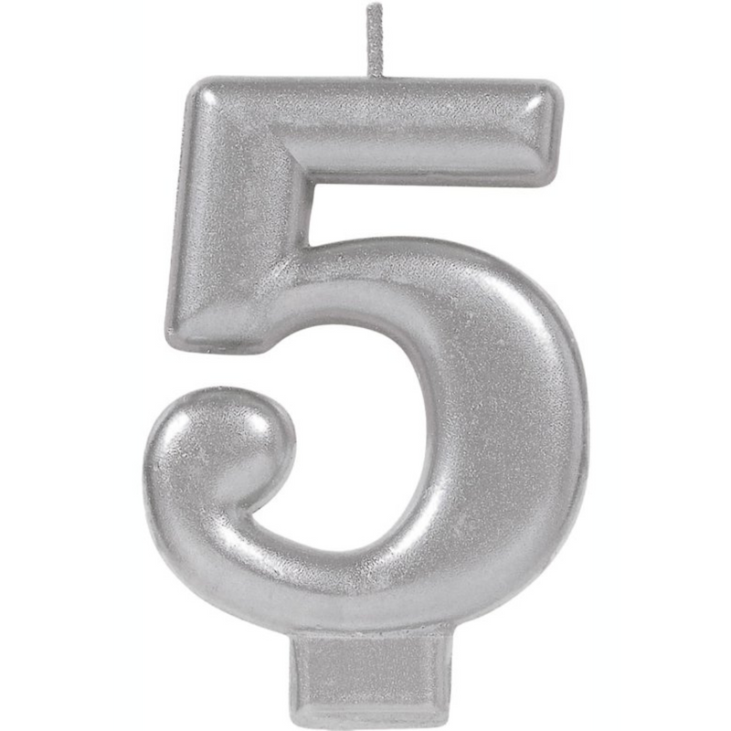 Candle Numeral 8cm Moulded Metallic Silver Number5