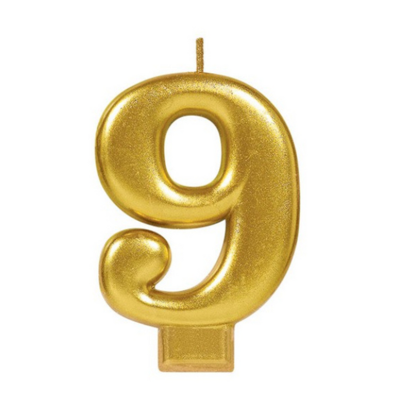 Candle Numeral 8cm Moulded Metallic Gold Number9