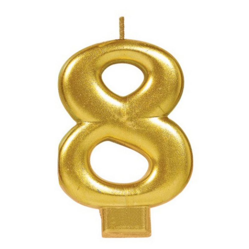 Candle Numeral 8cm Moulded Metallic Gold Number8