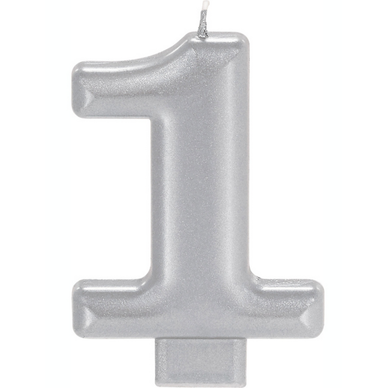 Candle Numeral 8cm Moulded Metallic Silver Number1