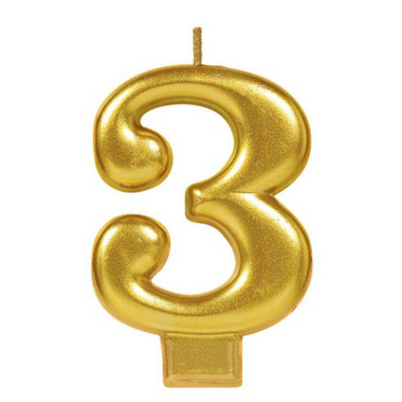 Candle Numeral 8cm Moulded Metallic Gold Number3