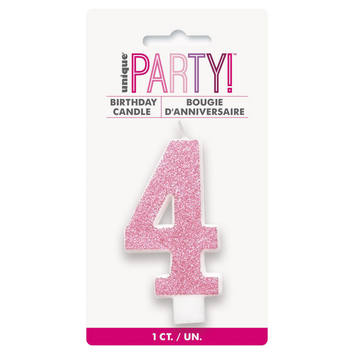 Numeral Candle 4 - Glitter Pink