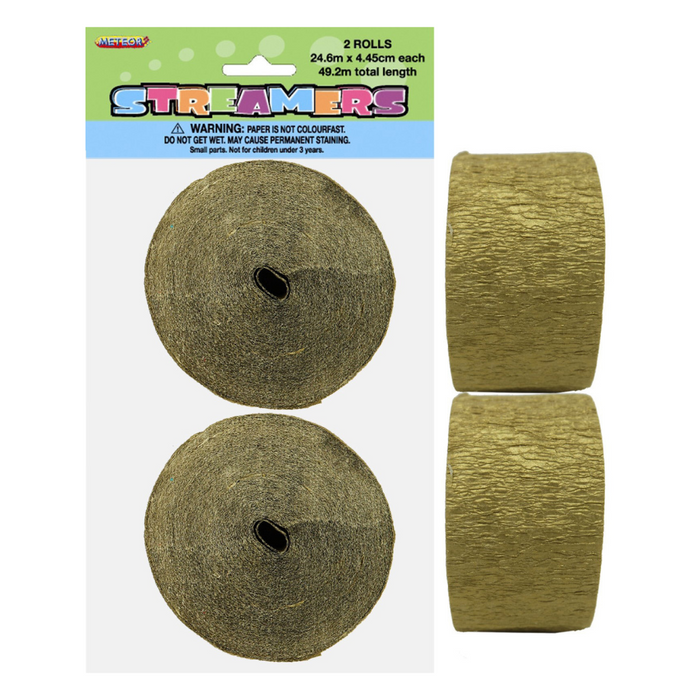Crepe Streamers Gold 81ft Pkt2