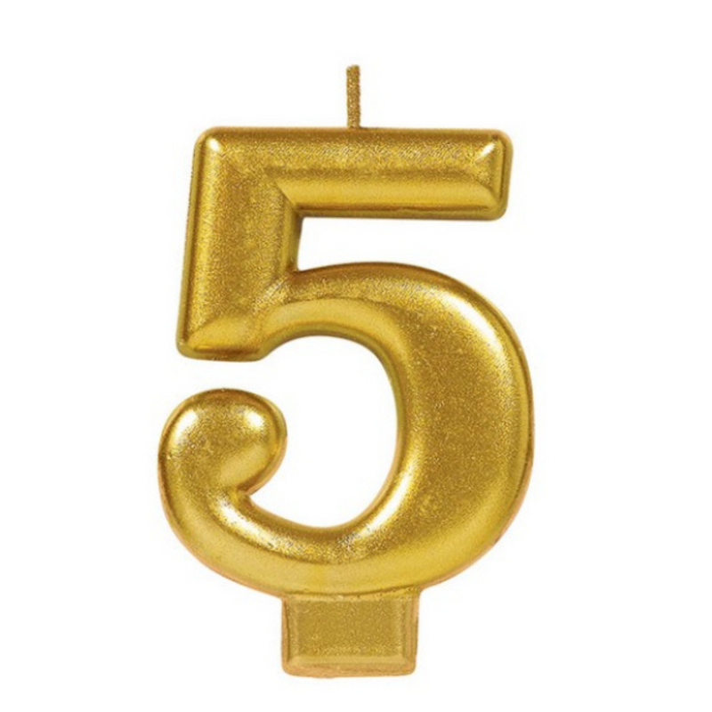 Candle Numeral 8cm Moulded Metallic Gold Number5