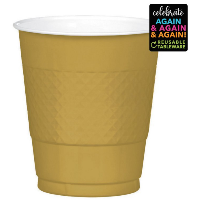 Premium Plastic Cups 355ml 20Pk Gold