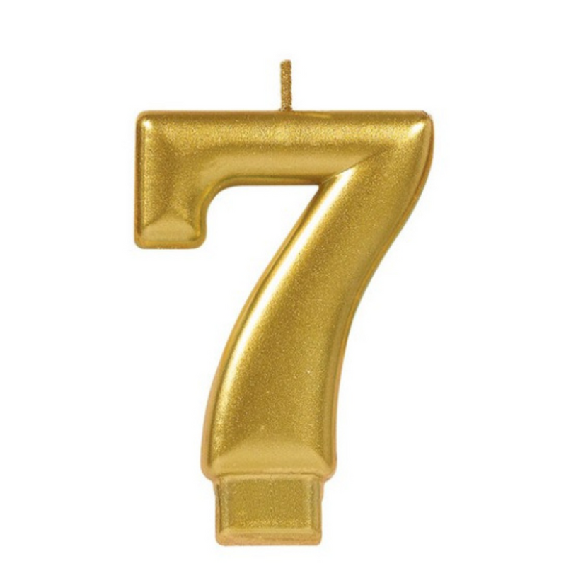 Candle Numeral 8cm Moulded Metallic Gold Number7