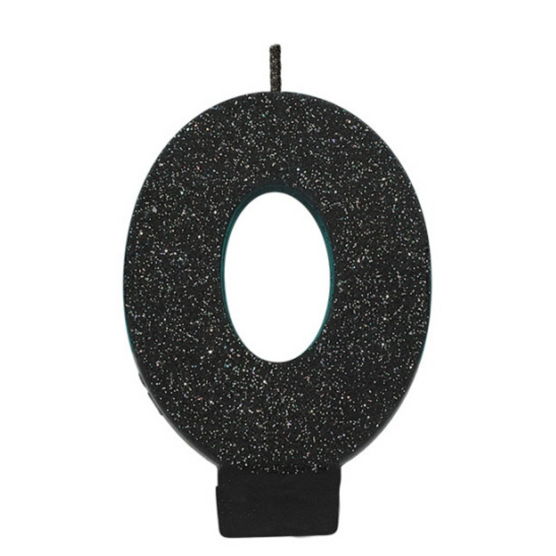 Candle Numeral 8cm Glitter Black Number0